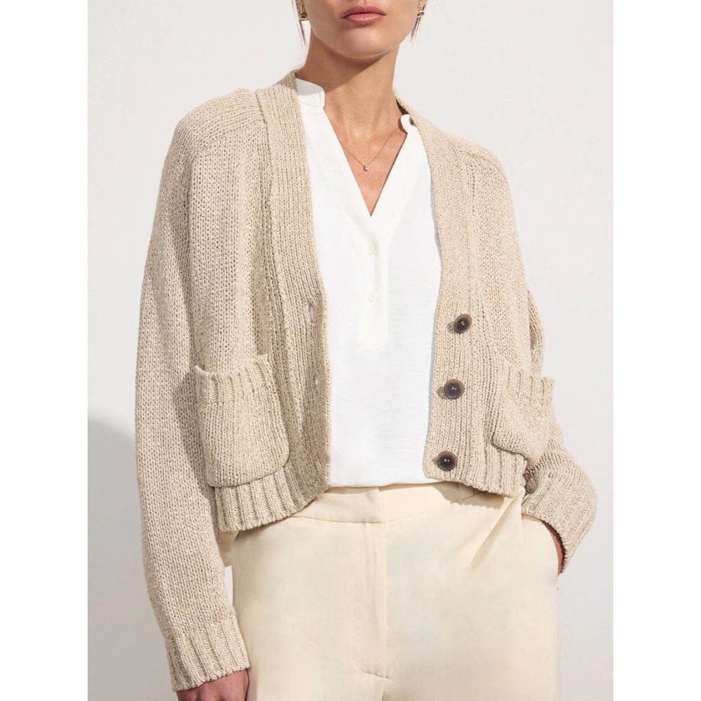 Brochu Walker Oatmeal Linen Cotton Cropped Cardigan Sweater XS Beige